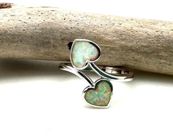 オパール　ダブルハート　リング ホワイトオパールハートリング / ホワイトオパールダブルハート