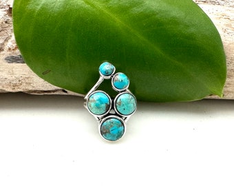 Multi-Stone Turquoise Ring 6-12 // 925 Sterling Zilver // Natuurlijke Turquoise Ring // Turquoise Lange Vinger Ring // Alledaagse Statement Ring