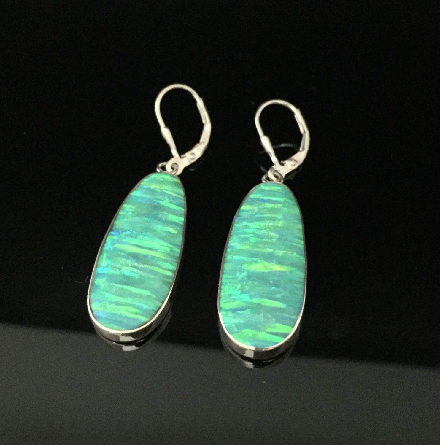 Sterling Silver Opal Oval Earrings