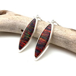 Red Opal Long Earrings 30mm / Fire Opal Red Marquee Earrings / October Birthstone / 925 Sterling Silver