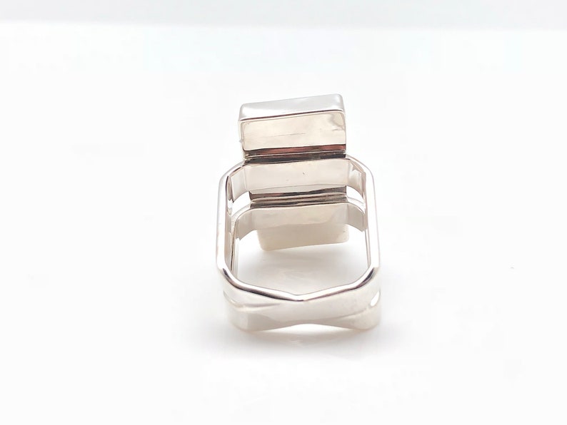 Size 8 Opal Ring Silver Opal Ring Double Band Rectangular Setting Opal Jewelry