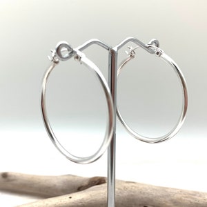 Medium Silver Snap Post Hoop 35mm Earrings / 35mm x 2mm Medium Snap Post Hoops / Medium Small Light Silver Hoops / Best Selling Hoops 925