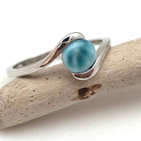 Larimar Infinity Ring 5-10 // Silver Larimar Eternity Ring // 925 Sterling Silver // Dainty Larimar Ring // Natural Blue Larimar