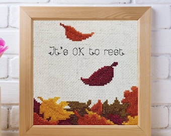 It's OK to rest- *digital pattern* positive, floral cross stitch, quote, wisdom, lovely gift, modern and simple