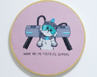 Snuffles- *digital pattern* Rick and Morty parody, Where are my testicles Summer? modern cross stitch, fun adult humour, hoop art