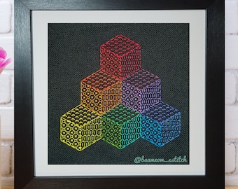 Rainbow blocks - *digital pattern* Embroidery /cross stitch pattern, blackwork, redwork, optical illusion, simple blackwork,easy crossstitch