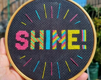 Shine! - *digital pattern* modern cross stitch pattern, easy chart for beginners, DIY hoop art, bright, needlework,