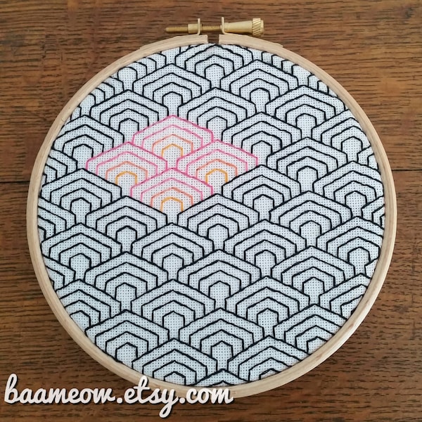 Little houses - *digital pattern* Embroidery pattern, cross stitch pattern, blackwork, redwork, hoop art, DIY, beginner, geometric art