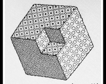 Ambiguity - *digital pattern* Embroidery /cross stitch pattern, blackwork, redwork, optical illusion, escher, cube, magic cube