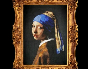 Girl with a Pearl Earring - *digital cross stitch pattern* Vermeer, stitched art, Dutch masters, full coverage, PDF pattern