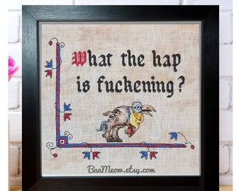 What the hap? *digital pattern* sweary, adult, rude cross stitch, swearing, modern subversive cross stitch, medieval fuckery