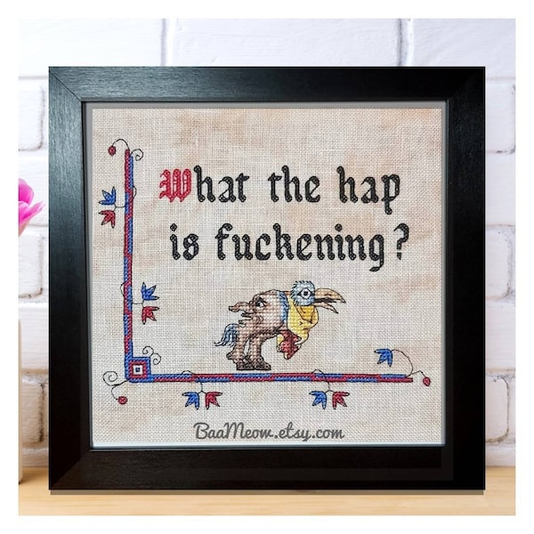 What the hap? *digital pattern* sweary, adult, rude cross stitch, swearing, modern subversive cross stitch, medieval fuckery