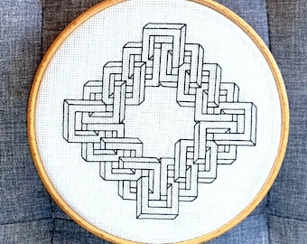 Linked - *digital pattern* 2 VERSIONS! Blackwork, embroidery, geometric, hoop art, escher modern and simple, vibrant,