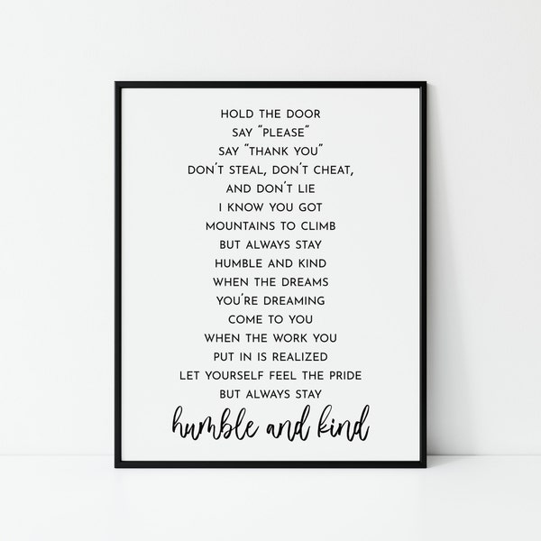 Altijd verblijf bescheiden en vriendelijk, digitale afdrukbare, country lyrics, inspirerende boerderij muur kunst, Kids Room Nursery Print, Classroom Poster