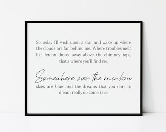 Somewhere Over The Rainbow, Digital Printable, Baby Boho Nursery Wall Art, Playroom Kid Poster, Minimal Modern Farmhouse Print, Wizard of Oz