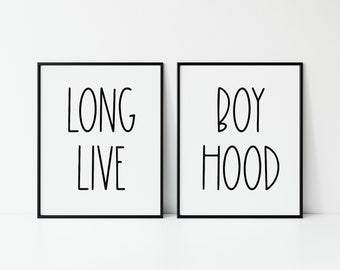 Long Live Boyhood, Digital Printable, Farmhouse Decor, Modern Wall Art, Playroom Poster, Nursery Print, Baby Shower Gift, Kid Room Quote