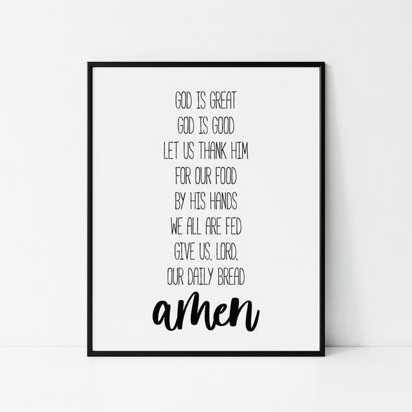 God Is Great God Is Good Let Us Thank Him For Our Food, Digital Printable, Christian Prayer Wall Art, Farmhouse Poster, Dining Room Print