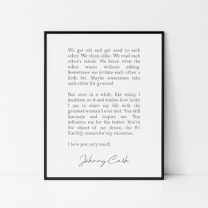 Johnny Cash Liebesbrief, digital druckbare, romantische Schlafzimmer Wandkunst, Valentinstag Jahrestag Hochzeitsgeschenk, minimalistische moderne Boho Dekor