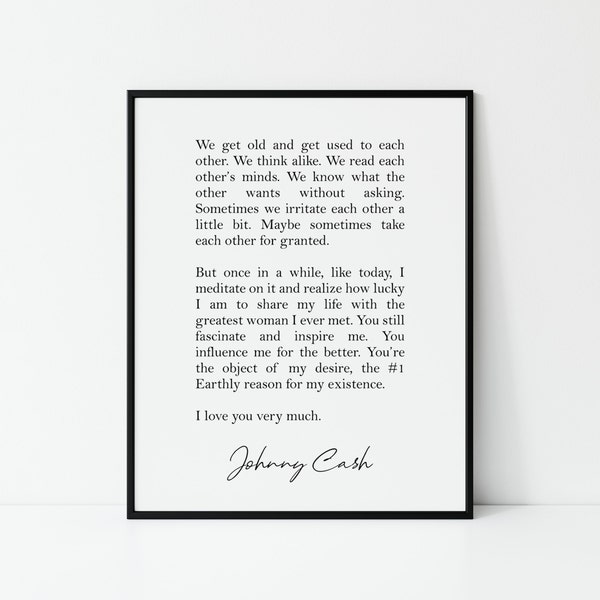 Johnny Cash Love Letter, Digital Printable, Johnny Cash Print, Johnny Cash Wall Art, Romantic Bedroom Art, Wall Decor, Wedding, Anniversary