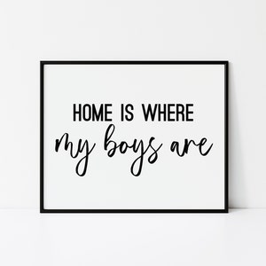 Home Is Where My Boys Are, Digital Printable, Nursery Wall Art, Playroom Decor, Boy&#39;s Room Poster, Boy Mom Home Decor, Farmhouse Boho Print