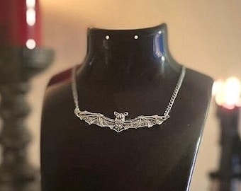 Silver plated Bat Pendant necklace or suede choker gothic Halloween vampire gift