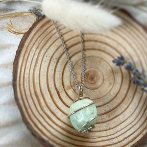 Chrysoprase pendant necklace with silver chain or cord