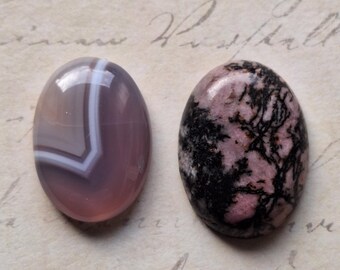 2 cabujones de piedras preciosas, ágata y rodonita, ovalados, sueltos, de 30 x 20 mm, suministros para la fabricación de joyas, Reino Unido J4