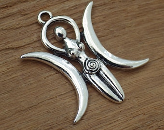 Triple Moon Goddess Charms Pendants, 28x24mm Silver Wiccan Pagan Bracelet Earring Charms, Celtic Spiral Goddess, Jewelry Making Supplies UK
