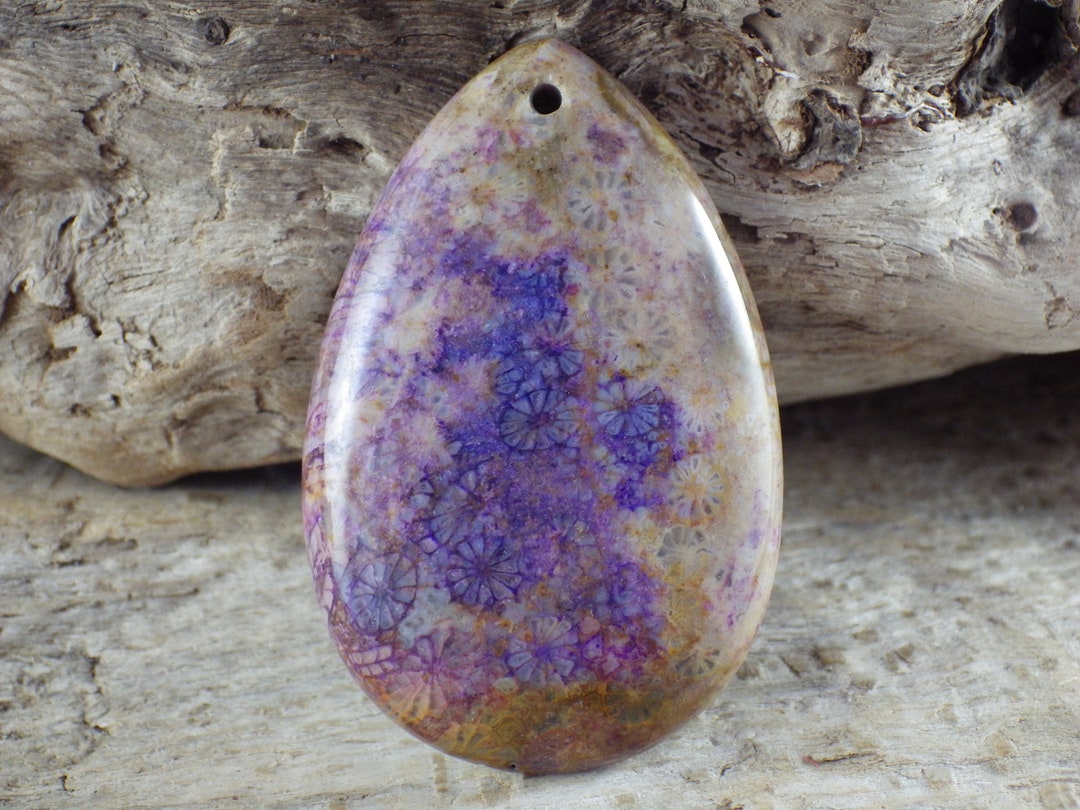 Fossil Coral Jasper Pendant 49x32mm Semi Precious Gemstone Etsy UK