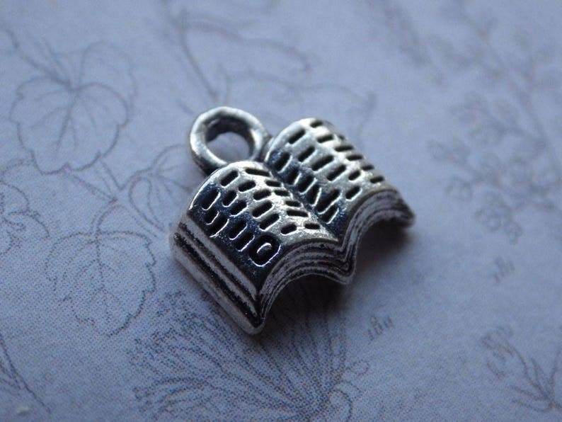 Puede incluir: Encanto de plata en forma de libro abierto con un dise&ntilde;o detallado. El encanto tiene un bucle en la parte superior para sujetarlo a un collar o pulsera.