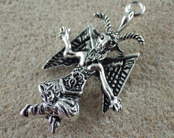 15 x Bulk Baphomet Charms 44x28mm, Wholesale Silver Pagan Pendants, Jewellery Making Supplies, UK Shop