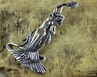 Large Wiccan Forest Fairy Goddess Pendant, 70x42mm, Silver Pagan Goddess Charm, Jewelry Making Supplies, UK Seller