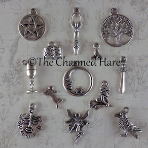 13 x Pagan Wiccan Charms Pendants, Witchy Bracelet Charms, Jewelry Making, Craft Supplies UK, Celtic Gothic Occult, Casting Tarot Witchcraft image 1