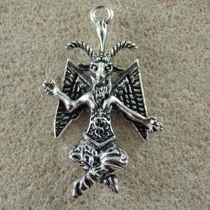 Large Baphomet Charm Pendant 44x28mm, Silver 3D Pagan Wiccan Wicca Occult Pendants, Jewelry Making Supplies UK Seller