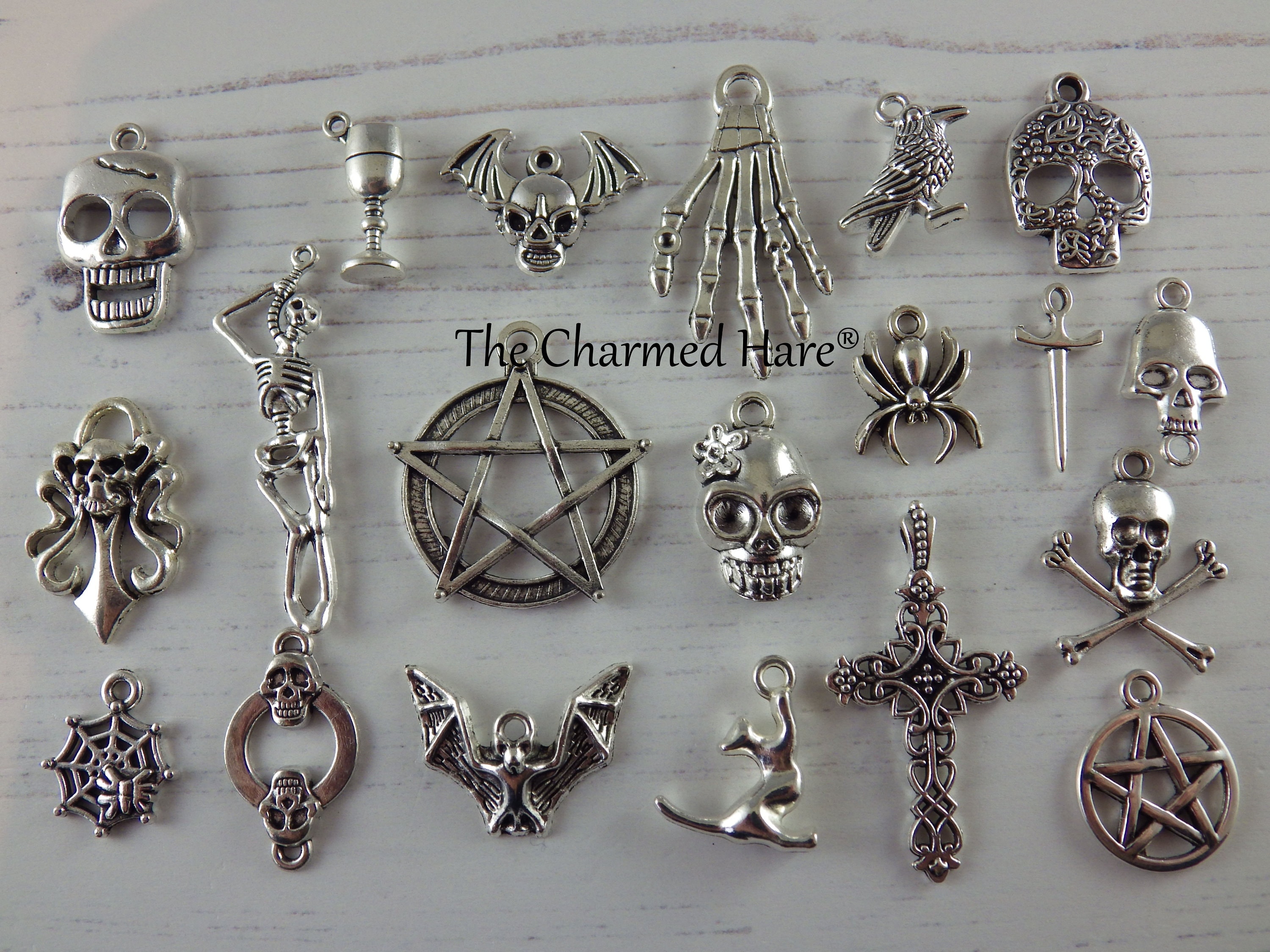 20 X Gothic Witchy Charms, Mixed Wiccan Pagan Silver Pendant Set