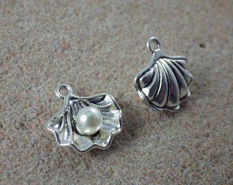 Oyster Shell 3D Charm Pendants, Sea Marine Beach Clam Holiday Bracelet Charms, Silver Earring Charms Necklace Pendants