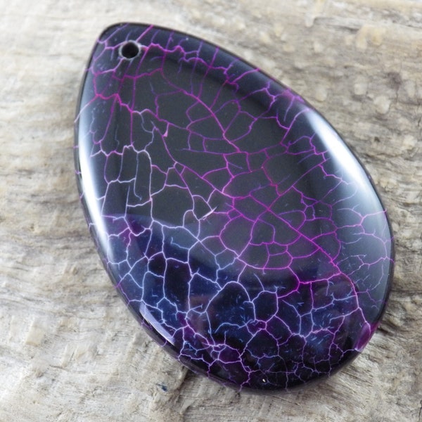 Black Dragon's Vein Agate Pendant 47x30mm, Semi Precious Gemstone, Flat Backed Teardrop, Loose Focal Stone A8