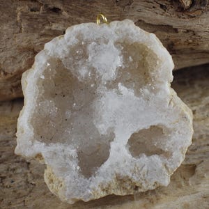 White Druzy Quartz Geode Slice Pendant, Semi Precious Gemstone Crystal 40x40mm, Large Loose Stone Focal, UK Jewellery Making Supplies H2