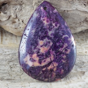 Purple Crazy Lace Agate Gemstone Pendant, 52x37mm, Semi Precious Gemstone, Teardrop Flat Back Focal Pendant, Jewellery Making Supplies UK L7