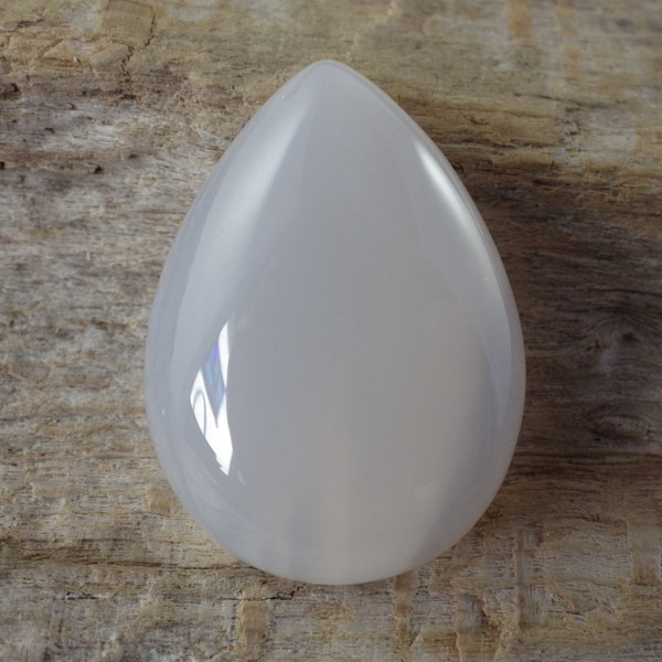 White Agate Teardrop Flat Backed Cabochon, 25x18mm No Hole Undrilled, Loose Designer Stone, Jewelry Supplies K2