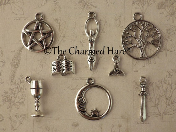 8 X Wicca Wiccan Pendants Silver Pagan Mixed Bracelet Charms