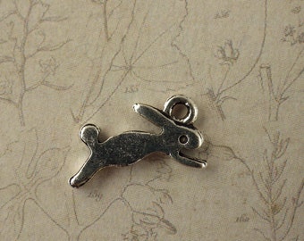 4 x Little Leaping Hare Charms 14x6mm, Silver Rabbit Bracelet Charms, Wiccan Pagan Animal Pendants, Jewelry Making Supplies, UK