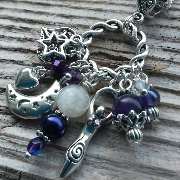Celtic Moon Goddess Cerridwen Necklace, Amethyst Ceridwen Cluster Pendant, Wiccan Long Necklace, Pagan Jewelry, Pagan Gift