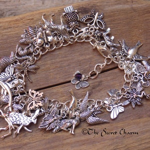 Animal Spirits Charm Bracelet, Wiccan Pagan Loaded Bracelet, Fox Wolf Hare Butterfly, Spiritual Nature Jewellery Gift