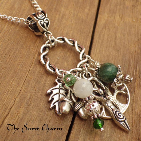 Daughter Of The Forest Goddess Necklace, Pagan Cluster Pendant, Wiccan Tree Of Life Necklace, Silver Plated Charm Necklace, Pagan Jewellery