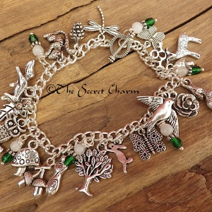 Daughter Of The Forest Pagan Charm Bracelet, Moonstone Gemstone Bracelet, Nature Spiritual Gift, Handmade Silver Plated Wiccan Jewellery UK