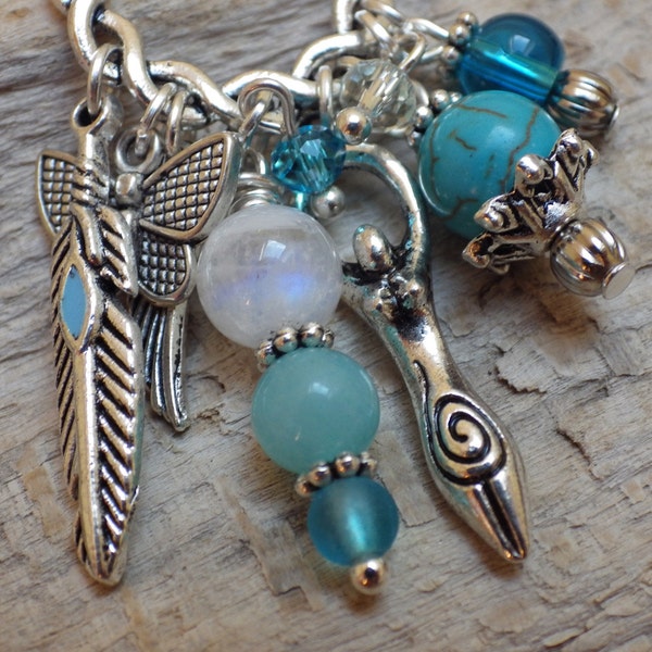 Free Spirit Goddess Charm Pendant, Talisman Necklace, Pagan Jewelry, Wiccan Shop, Silver Cluster Pendant, Wiccan Gift