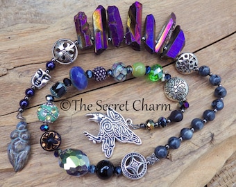 Badb Pagan Prayer Beads Gothic, Morrigan Crow Goddess, Witches' Ladder, Wiccan Rosary, Spiritual Gift, Mala Beads, Meditation Beads