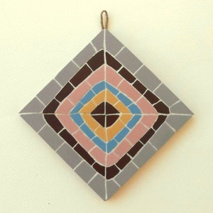 Diamond shaped colourful squares mosaic art wall ornament