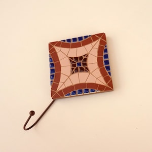 Rustic abstract geometric mosaic art wall hanging hook